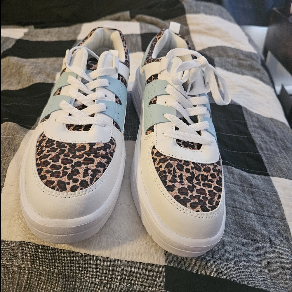 Leopard Print Sneakers with Blue Accent
